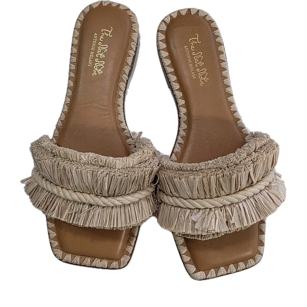 Antonio Melani x The Nat Note Madruga Sandals Braided Raffia Flat Slide Sz 6 New